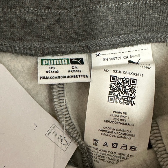 Girls Youth Puma Kids Small 7 - 8 Joggers Pants Sweats Gray Pink Pockets NWT - Picture 7 of 7